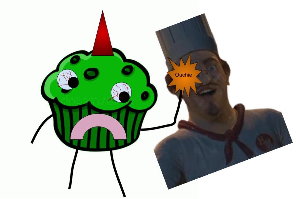 A zombified version of the Muffin Man from my childhood imagination punches the Shrek 2 Muffin Man in the face.